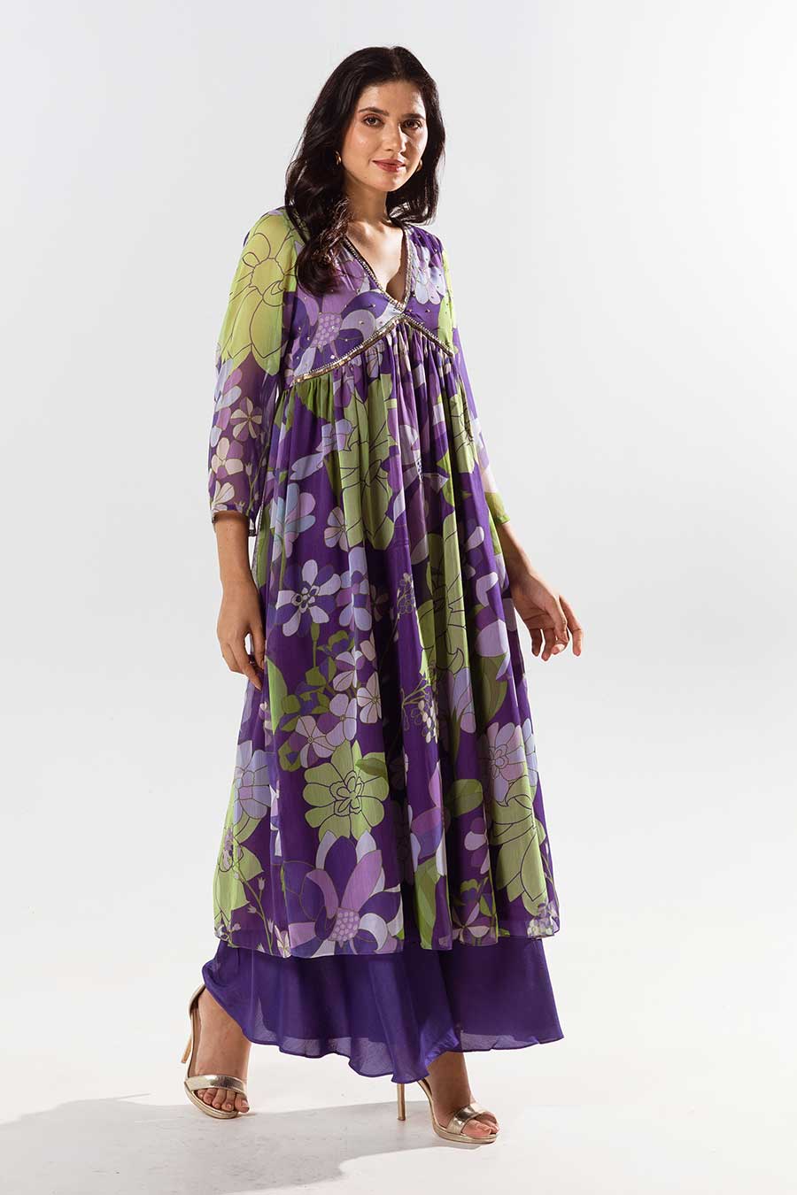 Voilet Printed Kurta and Pant Set