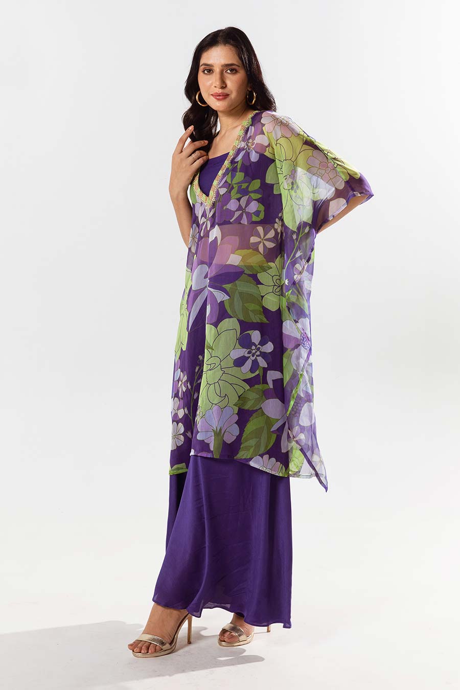 Voilet Printed Kaftan Set