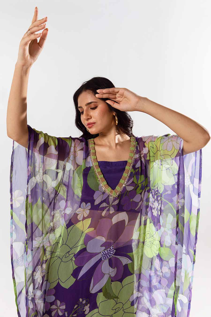 Voilet Printed Kaftan Set