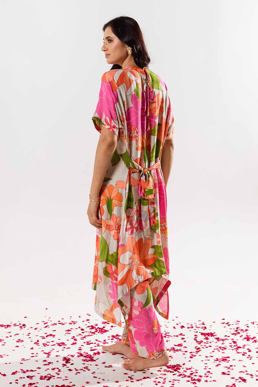 Multicolour Printed Pleated Kurta and Pant Set