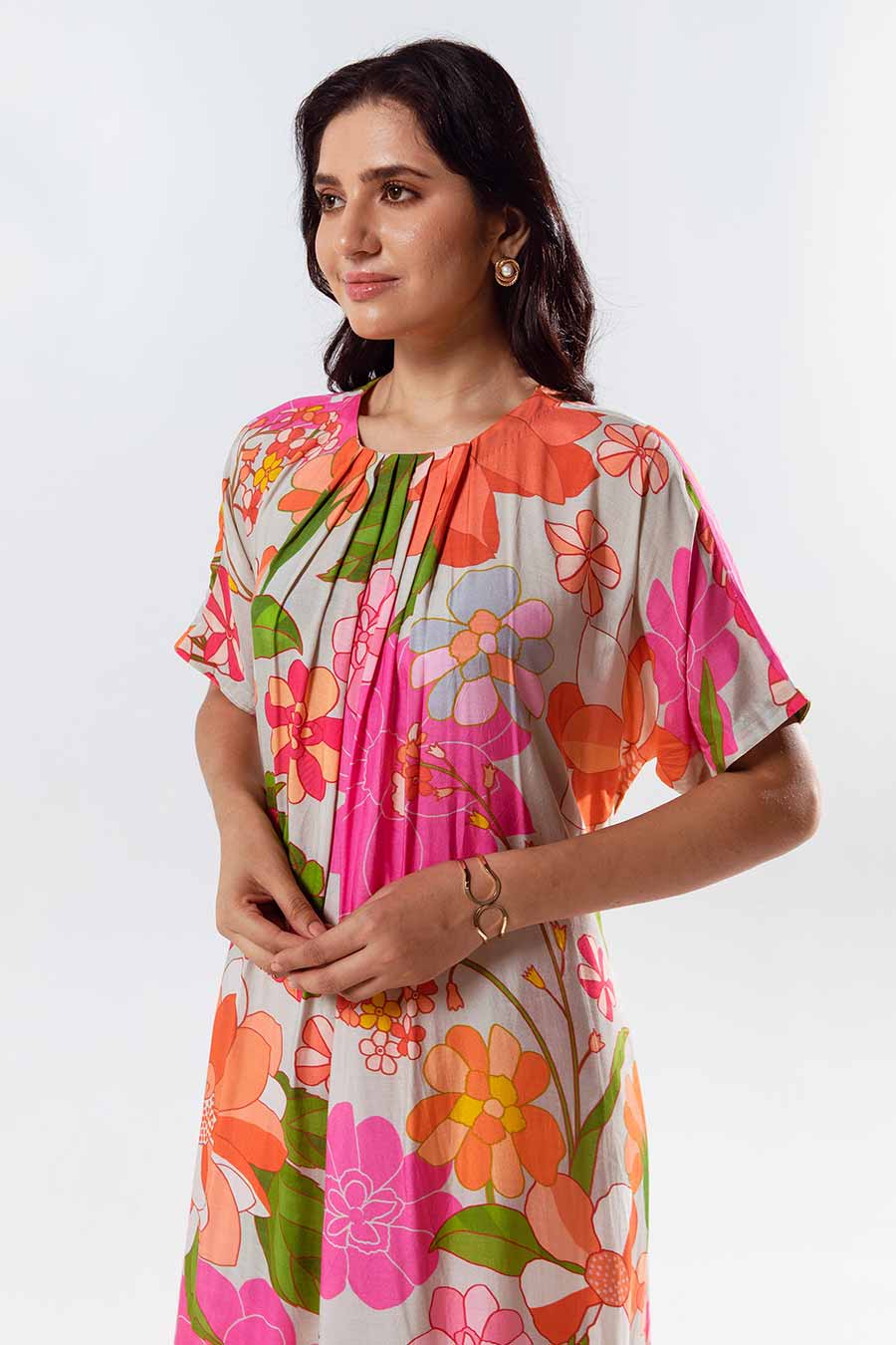 Multicolour Printed Pleated Kurta and Pant Set