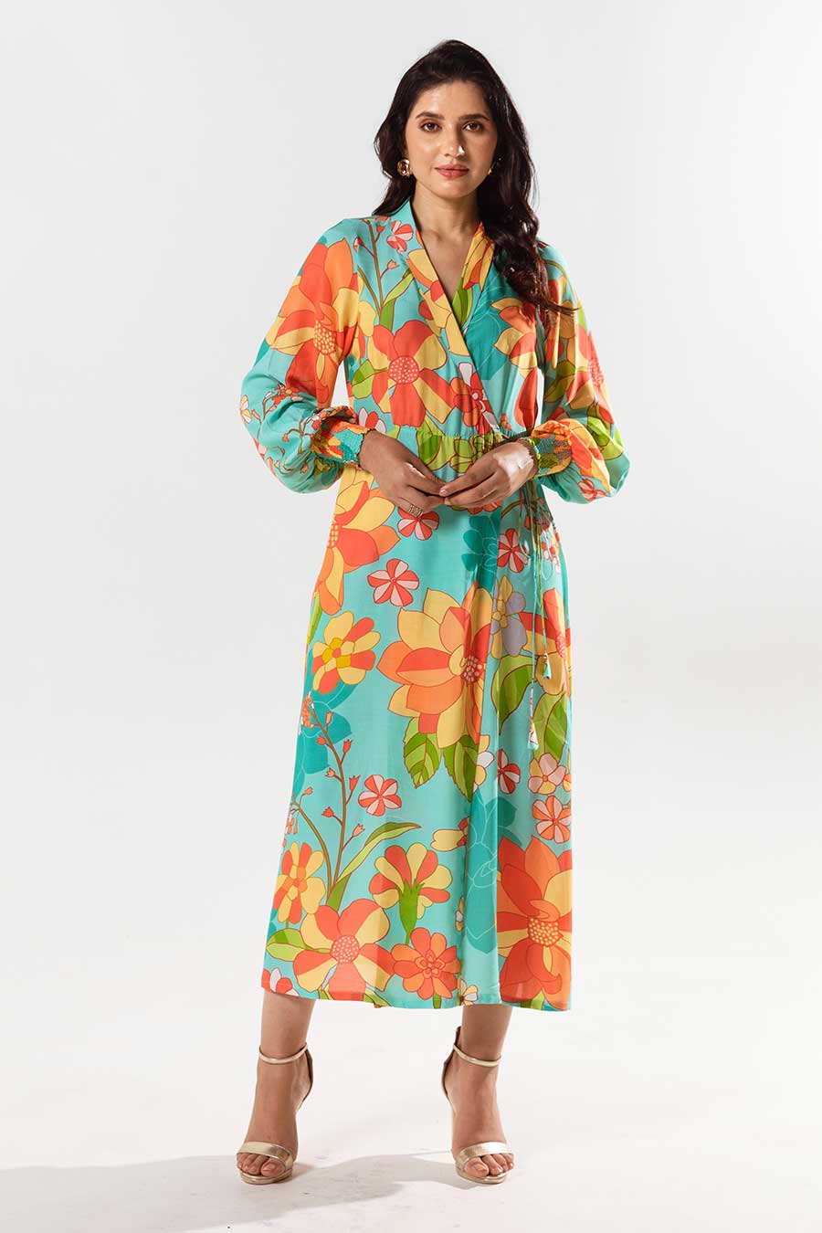 Blue Printed Yami Wrap Dress