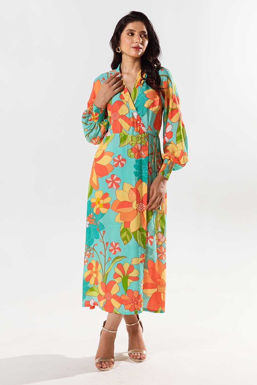 Blue Printed Yami Wrap Dress