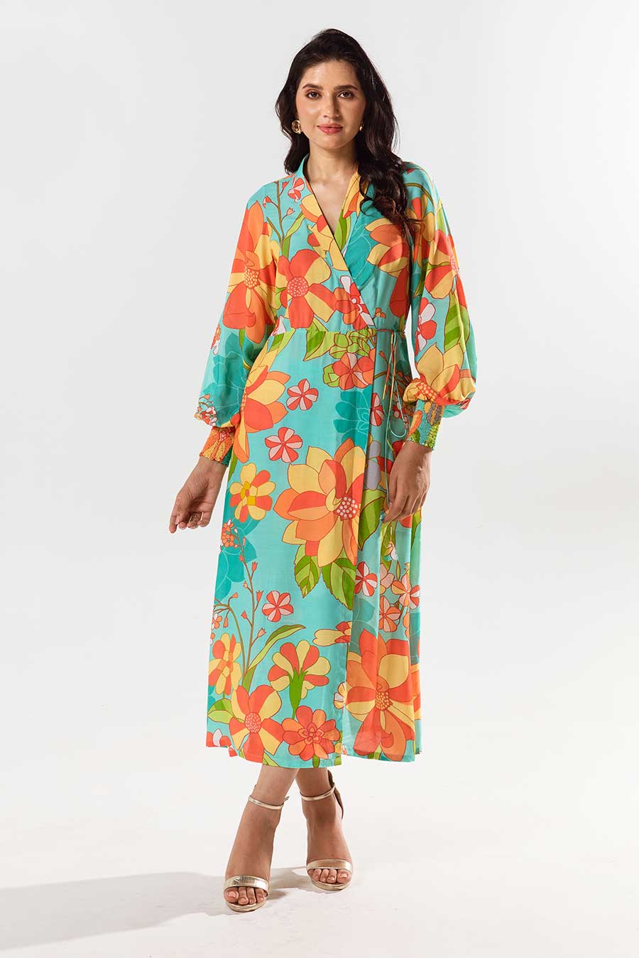 Blue Printed Yami Wrap Dress