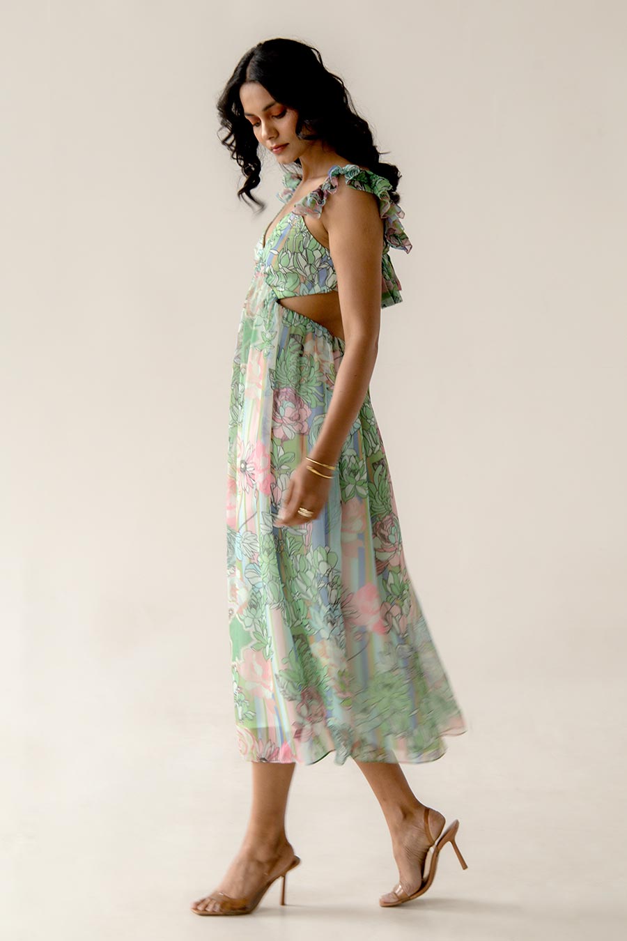 Cordella Green Chiffon Printed Dress