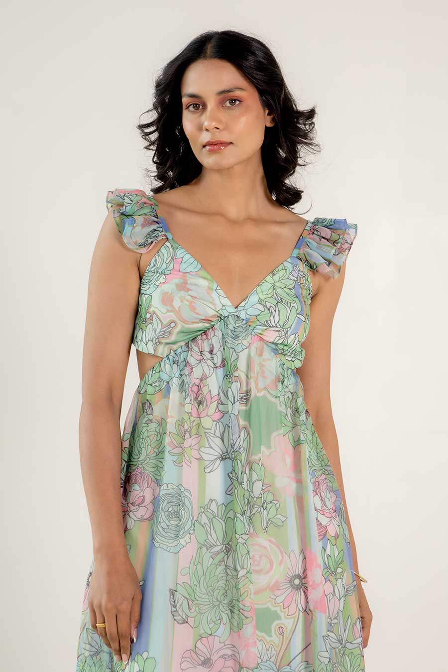 Cordella Green Chiffon Printed Dress