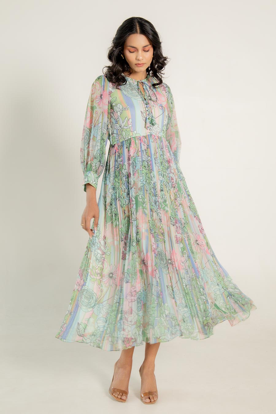Daria Green Chiffon Printed Dress