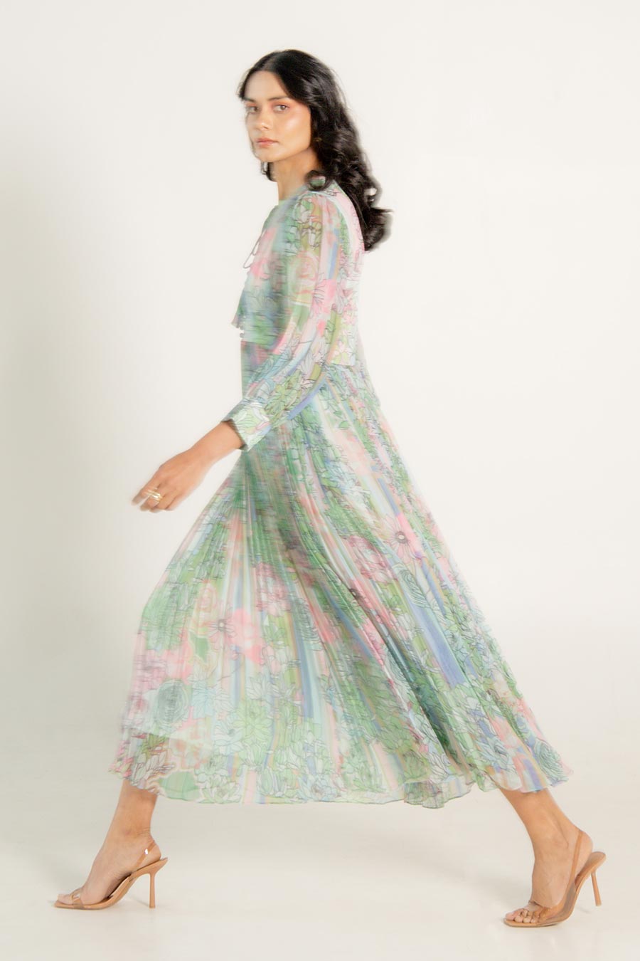 Daria Green Chiffon Printed Dress