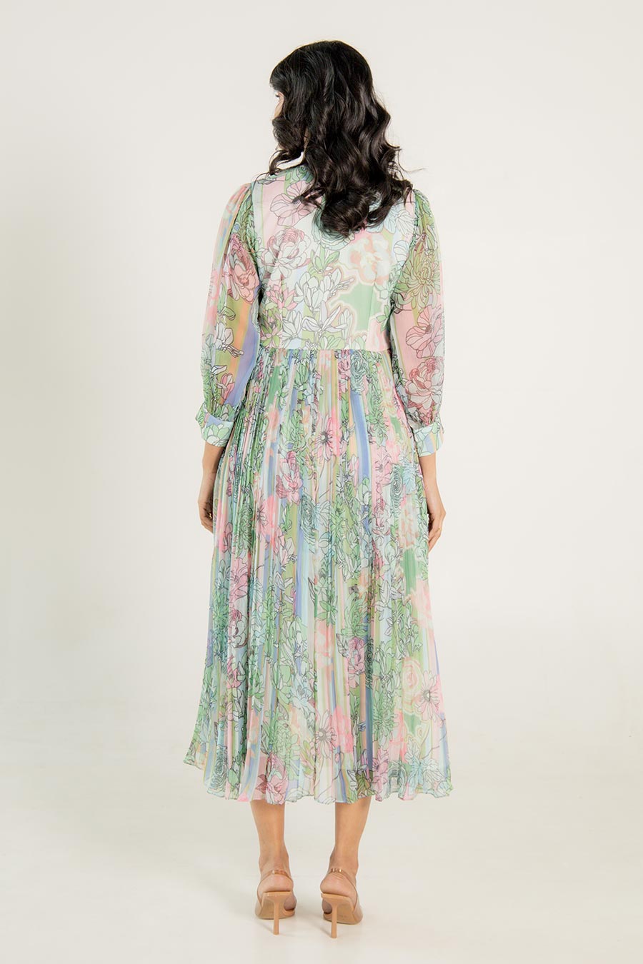 Daria Green Chiffon Printed Dress