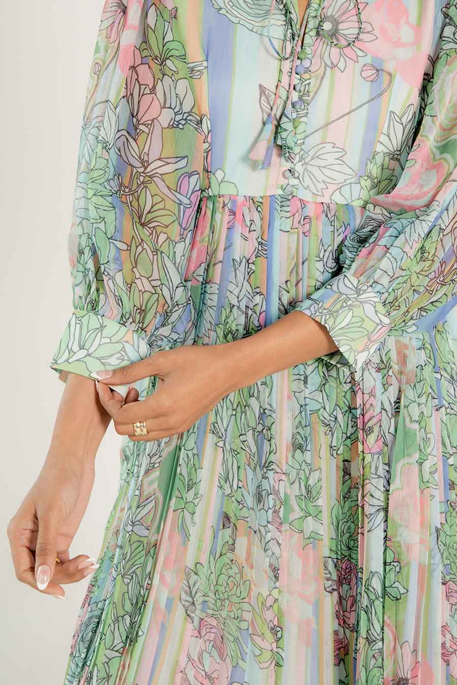 Daria Green Chiffon Printed Dress