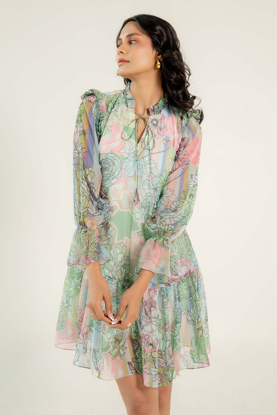 Della Green Chiffon Printed Short Dress