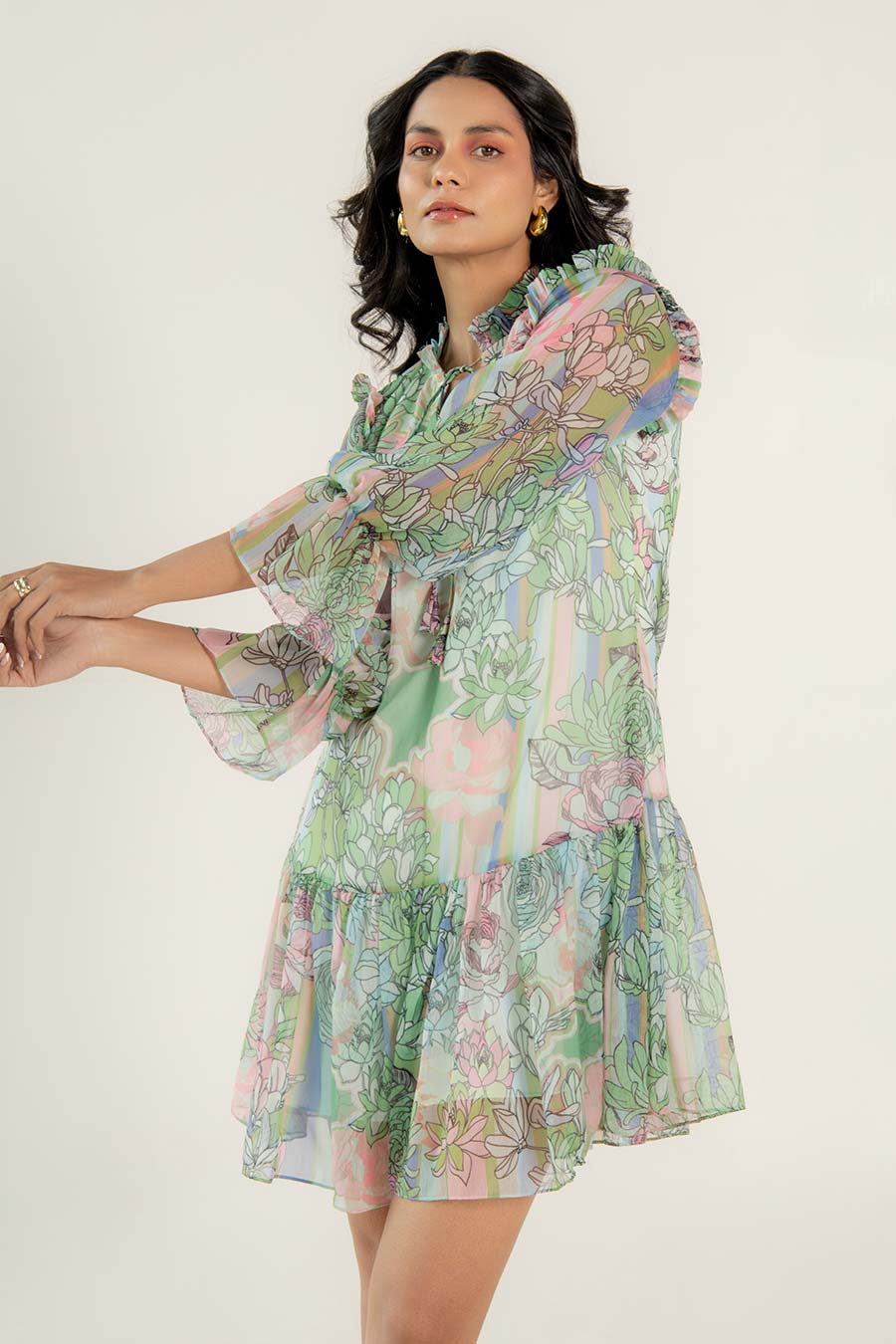 Della Green Chiffon Printed Short Dress