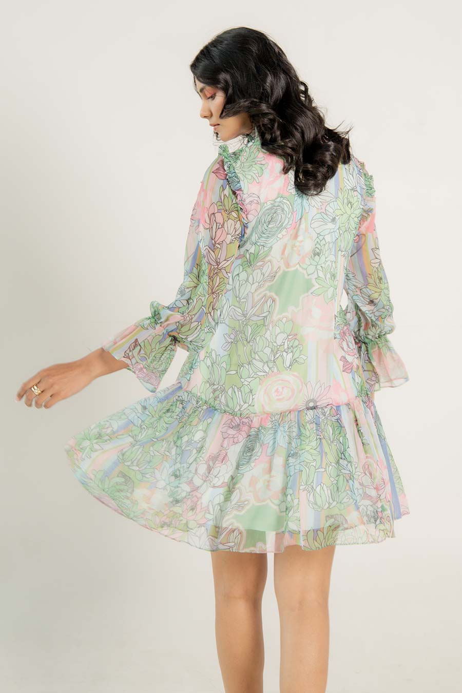 Della Green Chiffon Printed Short Dress
