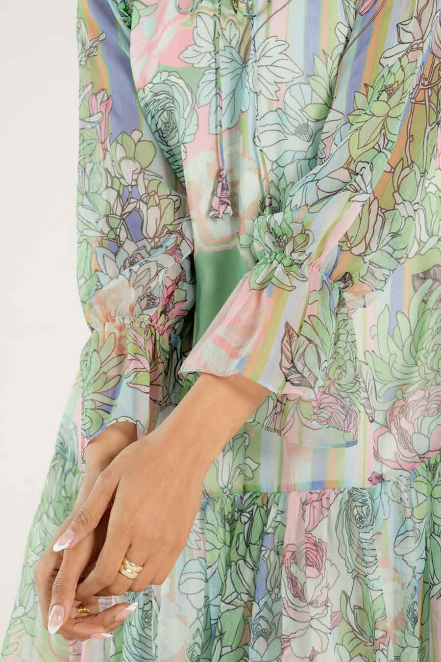 Della Green Chiffon Printed Short Dress