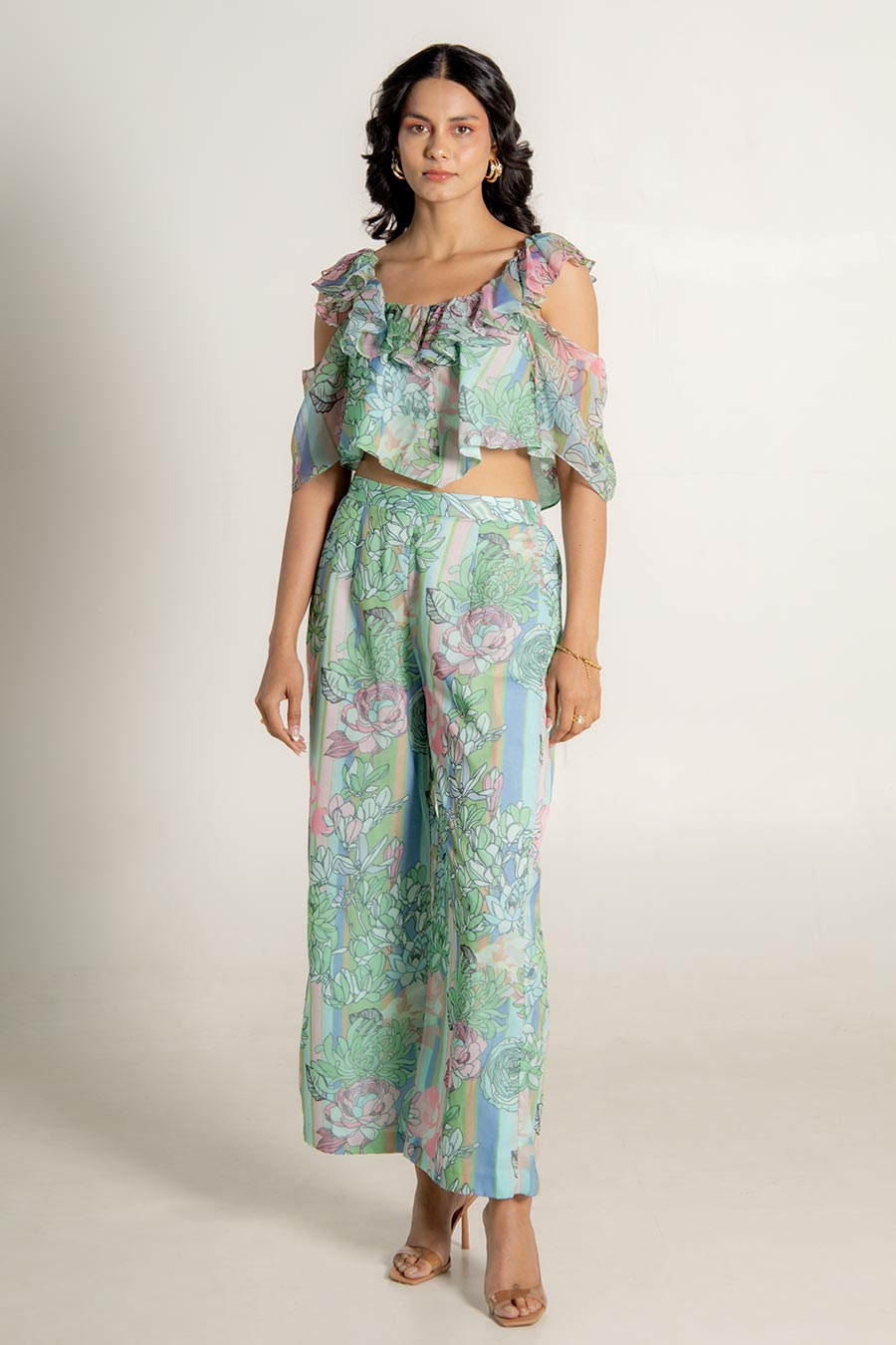 Adira Green Chiffon Printed Co-Ord Set