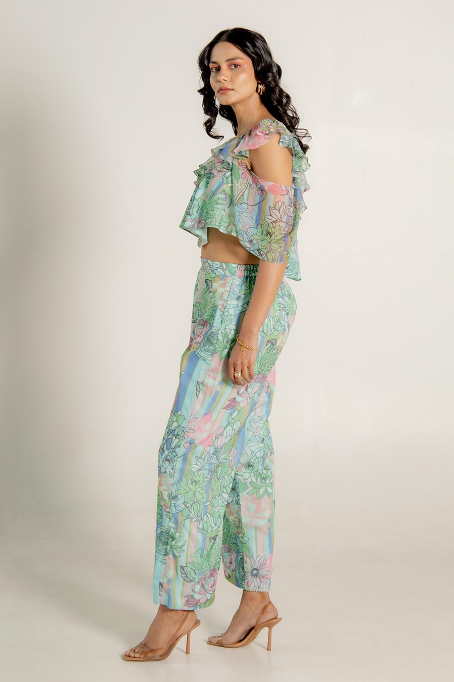 Adira Green Chiffon Printed Co-Ord Set