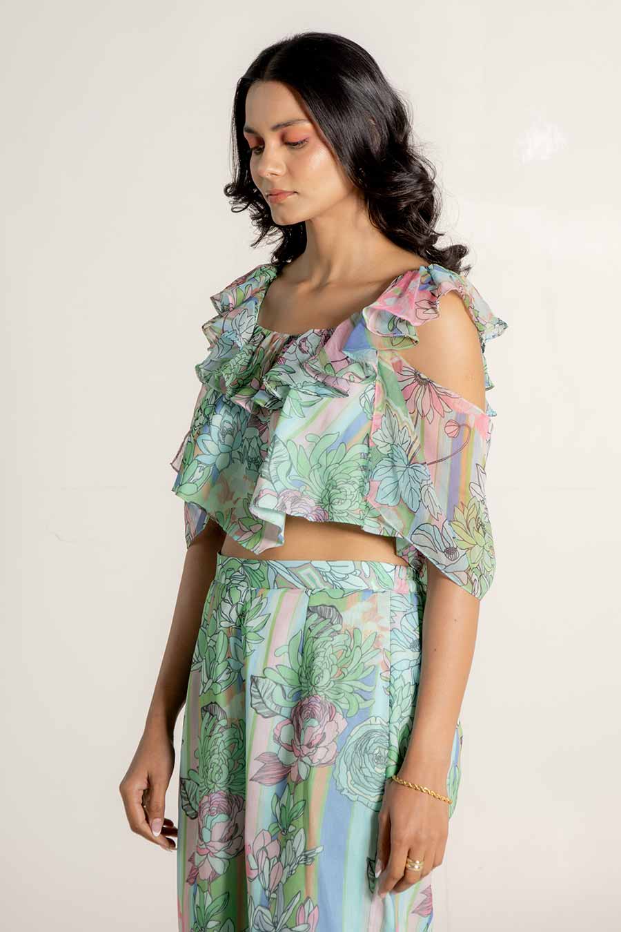 Adira Green Chiffon Printed Co-Ord Set