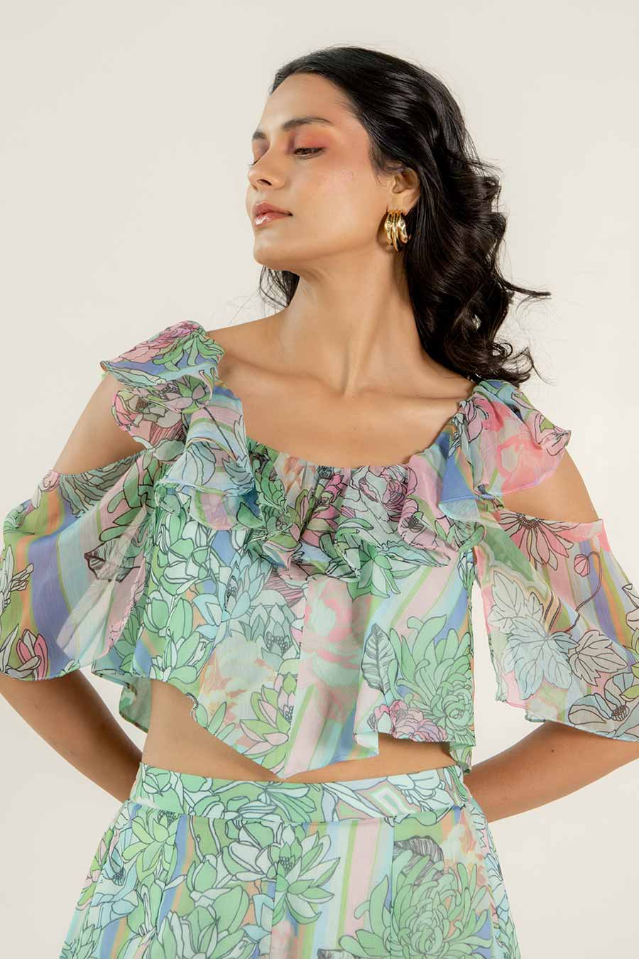 Adira Green Chiffon Printed Co-Ord Set