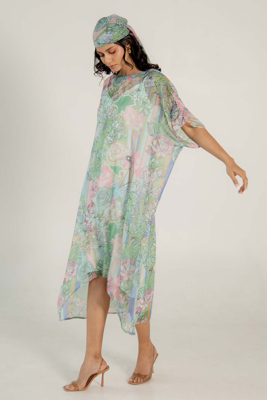 Callie Green Chiffon Printed Kaftan Dress