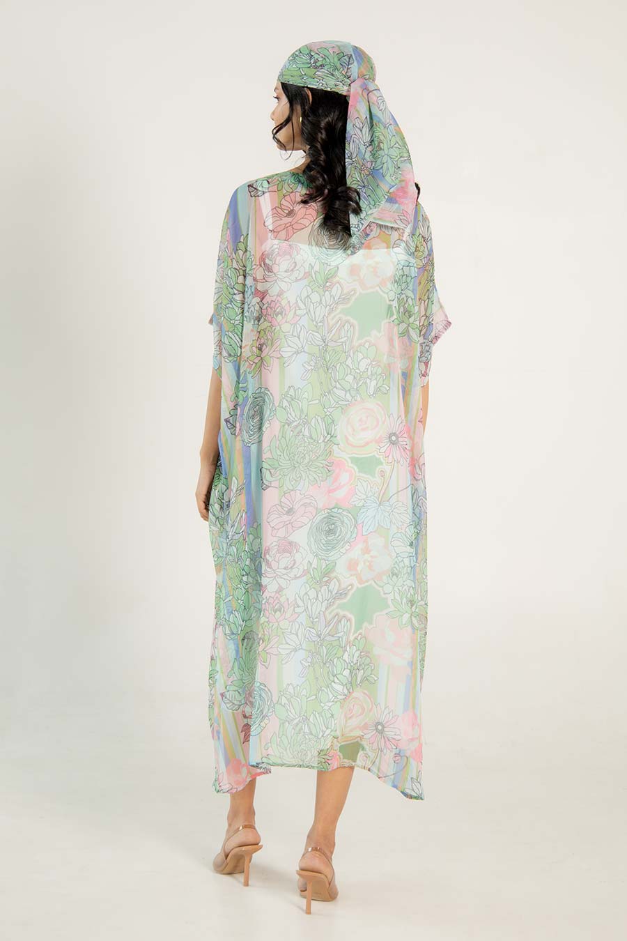 Callie Green Chiffon Printed Kaftan Dress