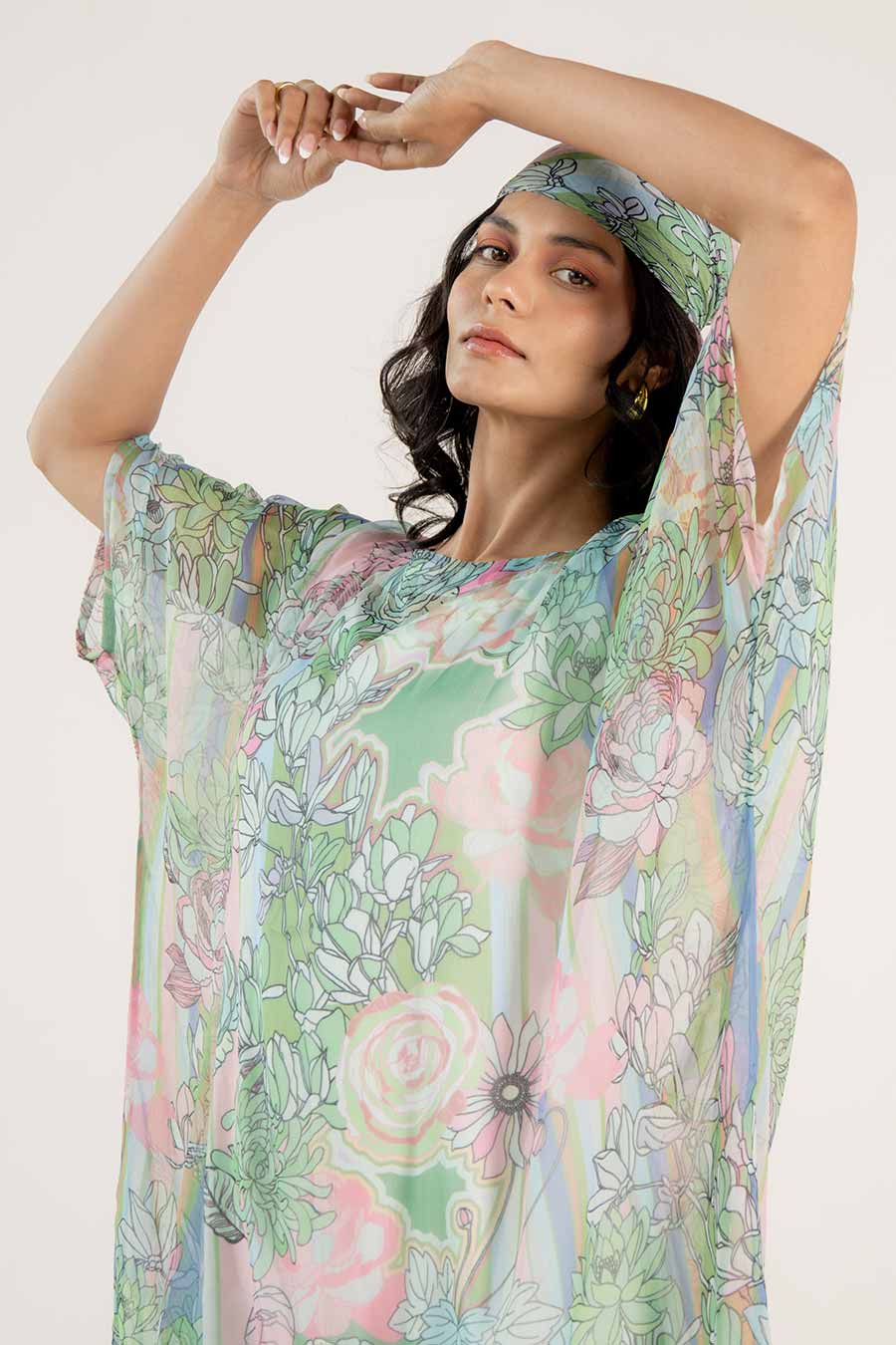 Callie Green Chiffon Printed Kaftan Dress