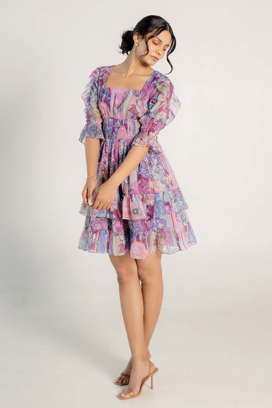 Jane Mauve Chiffon Printed Short Dress