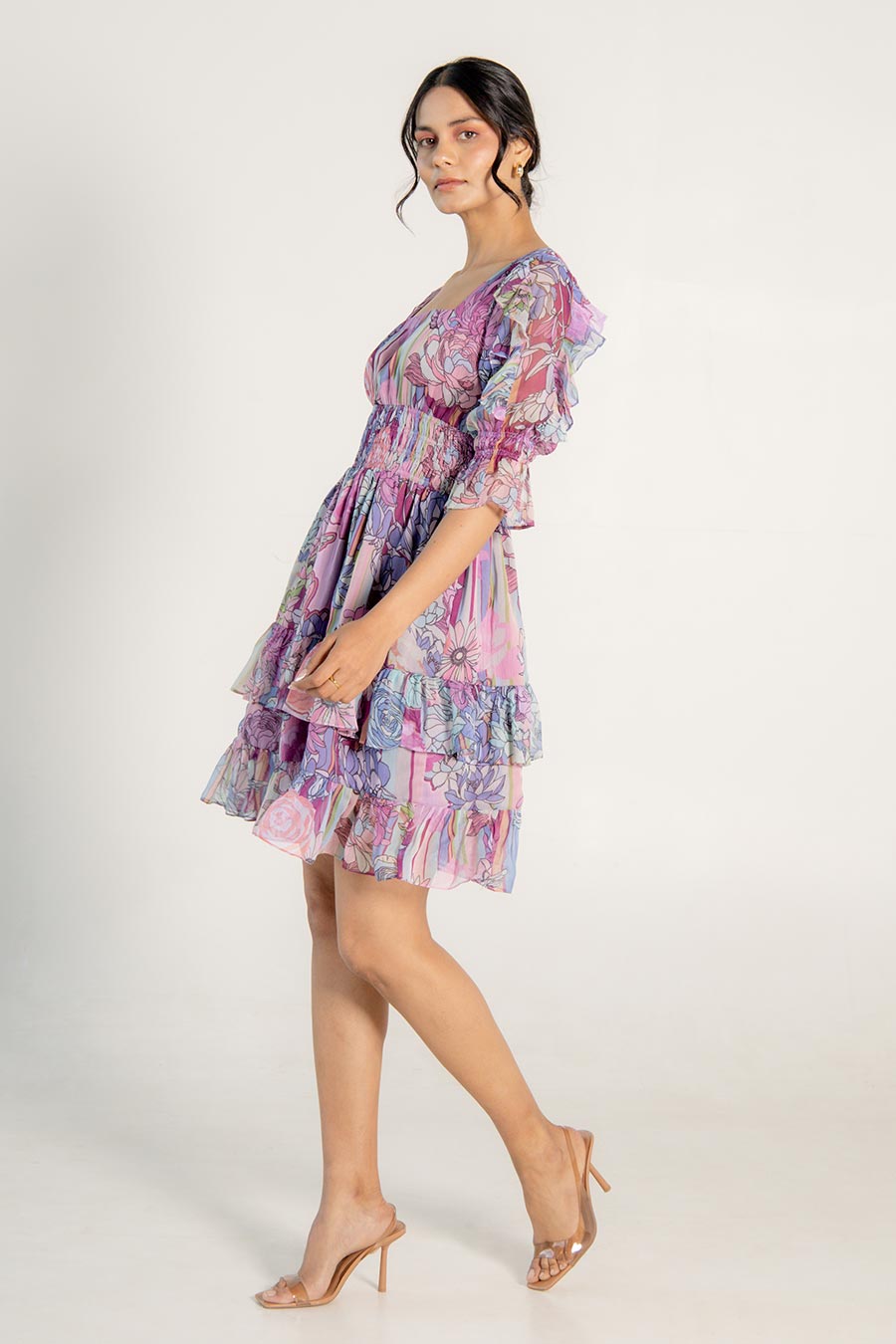 Jane Mauve Chiffon Printed Short Dress