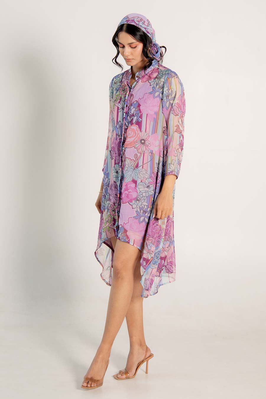 Mira Mauve Chiffon Printed Shirt Dress