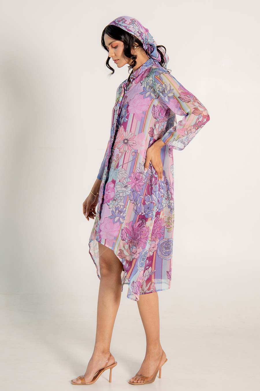 Mira Mauve Chiffon Printed Shirt Dress