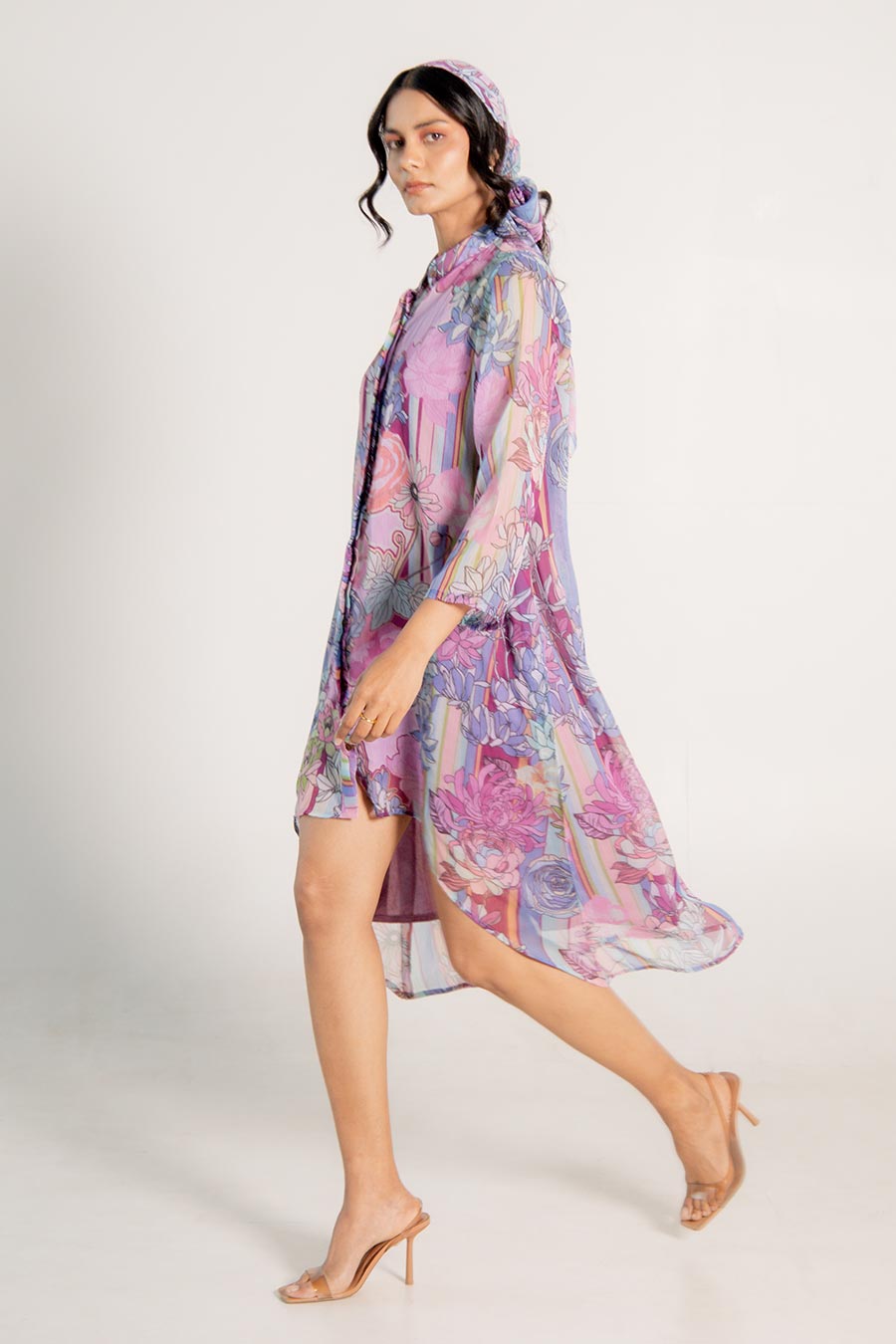 Mira Mauve Chiffon Printed Shirt Dress