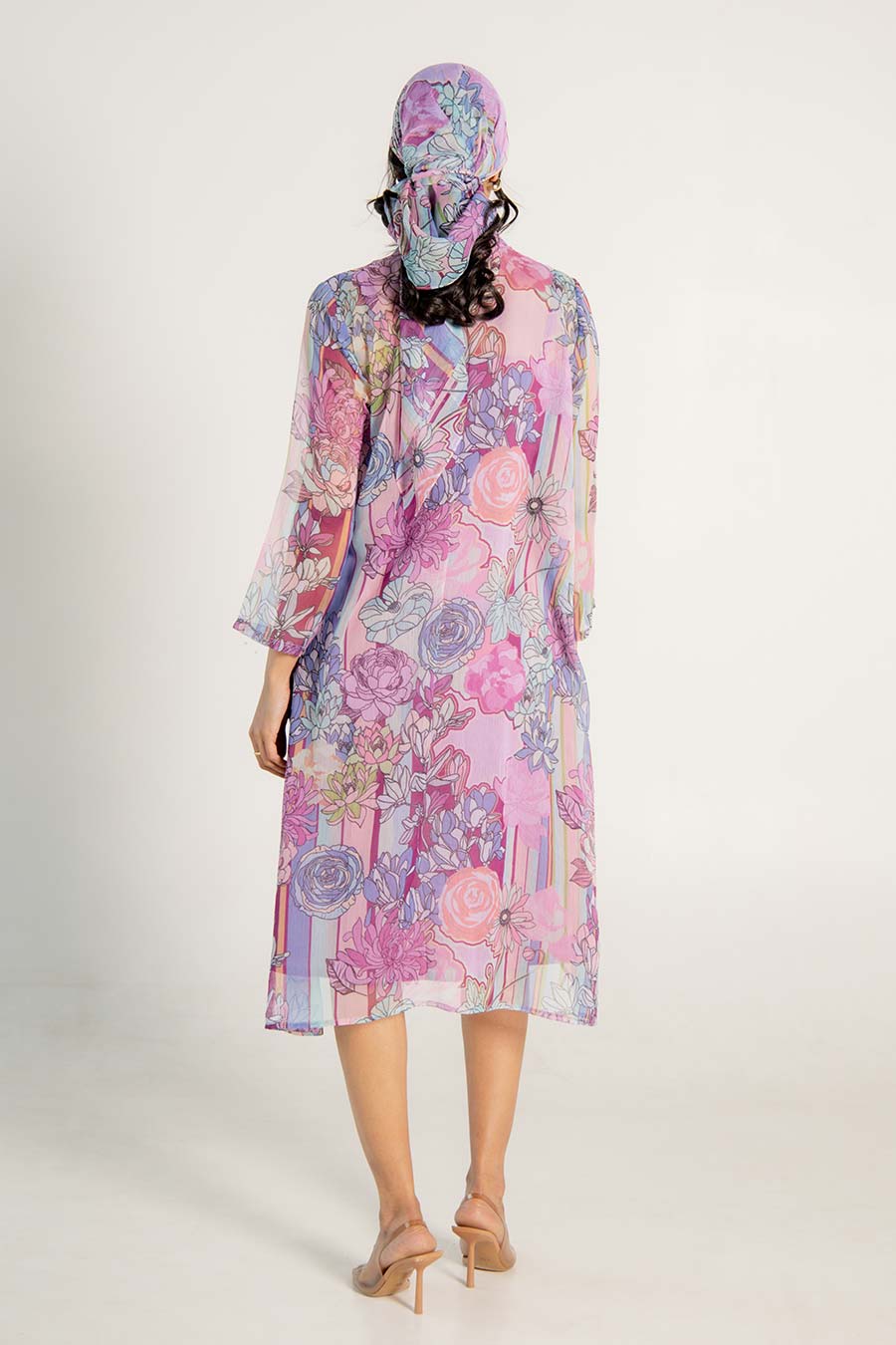 Mira Mauve Chiffon Printed Shirt Dress