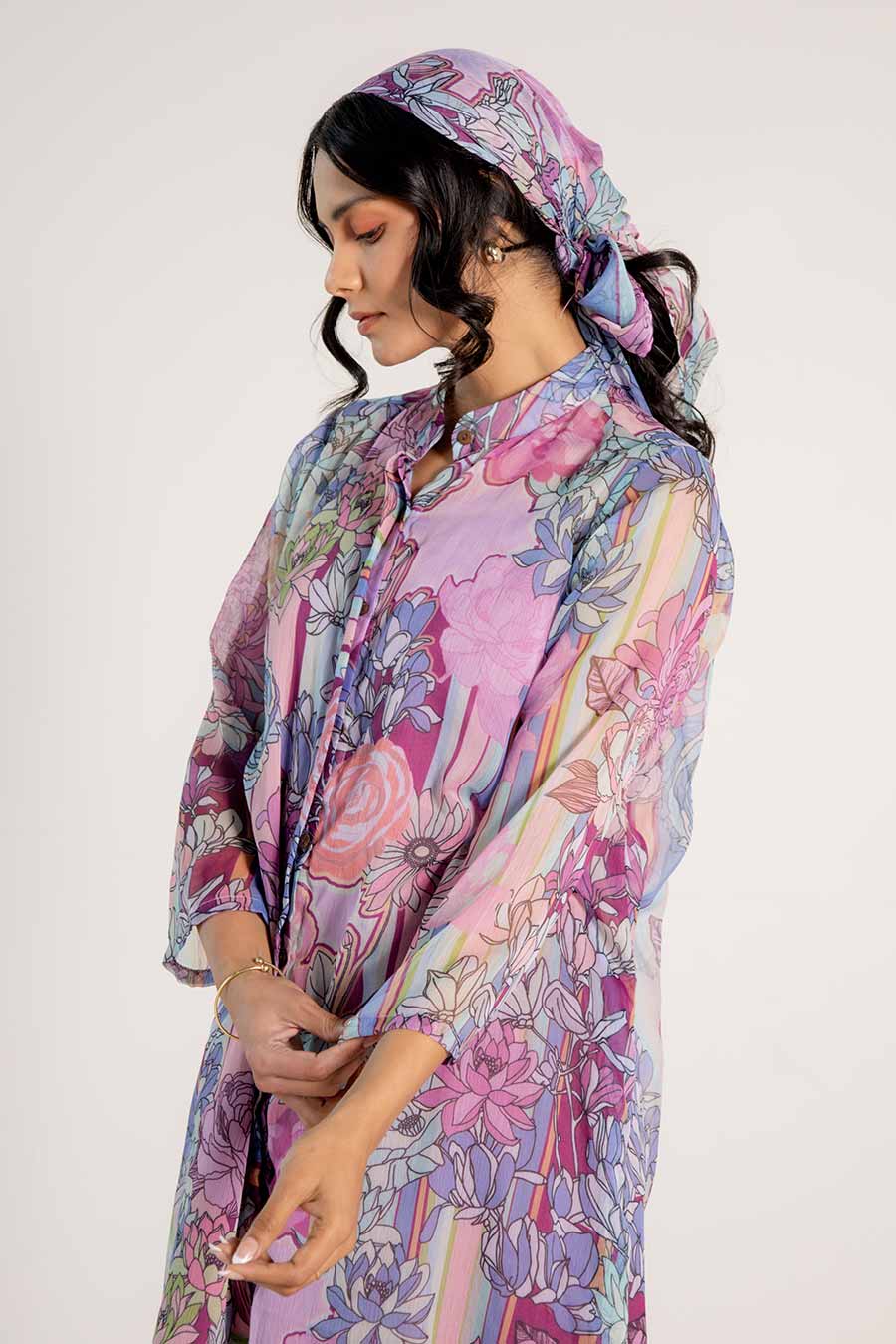 Mira Mauve Chiffon Printed Shirt Dress