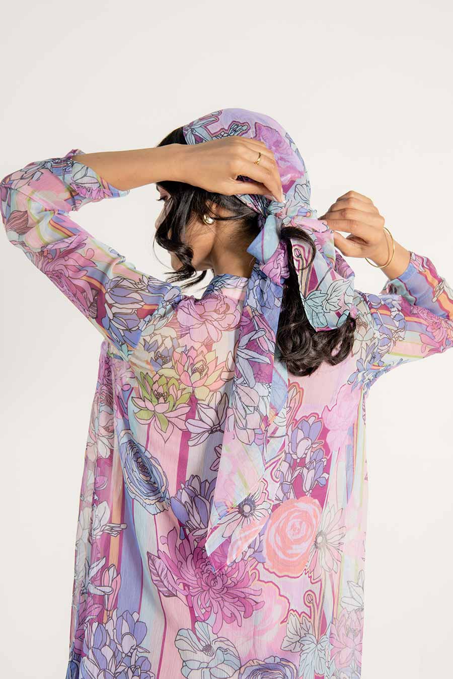Mira Mauve Chiffon Printed Shirt Dress