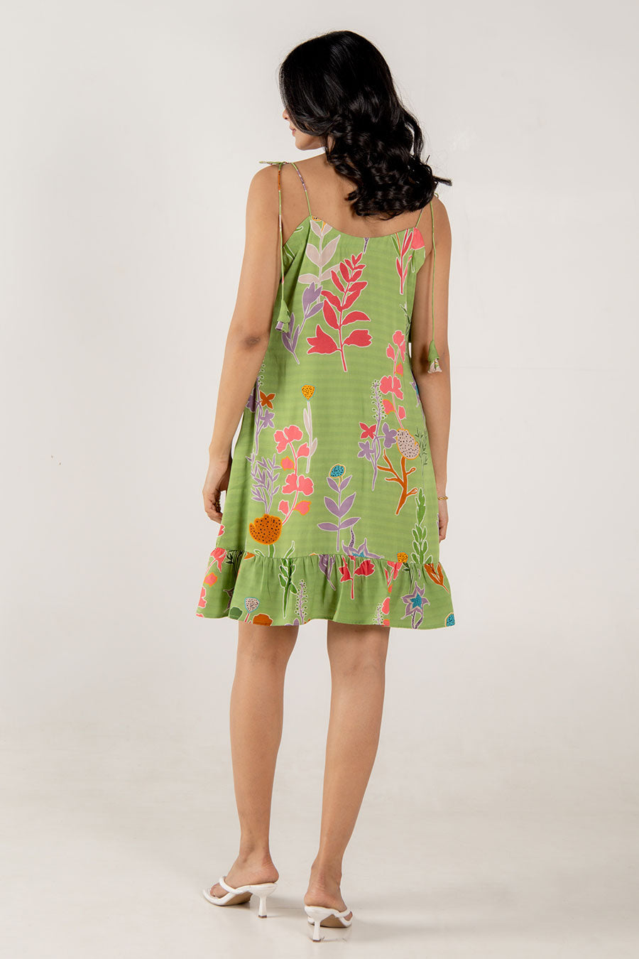 Gardenia Green Floral Print Short Strappy Dress