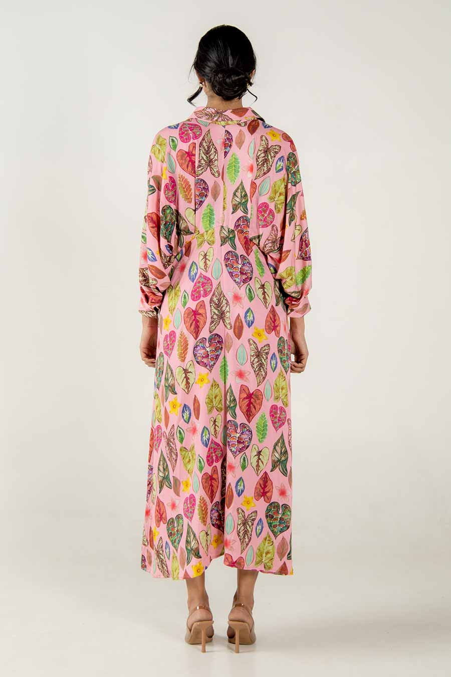 Riva Pink Leaf Print Batwing Dress