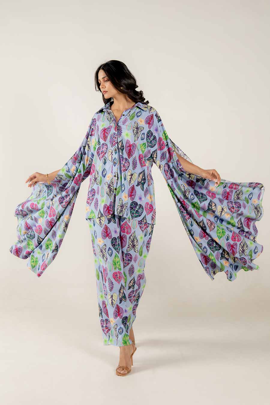 Indya Blue Leaf Print Co-Ord Set