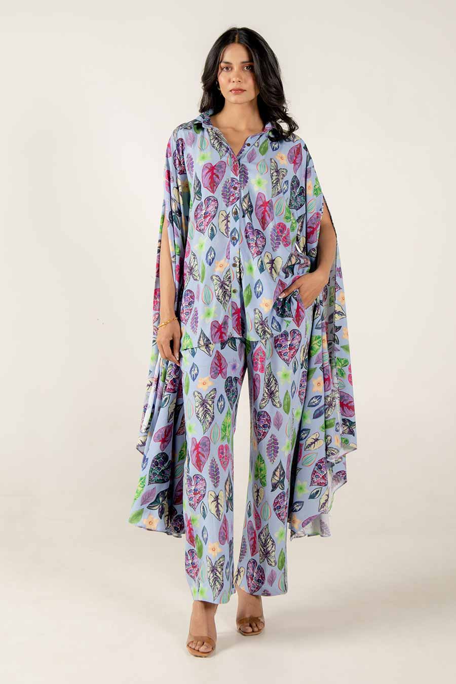 Indya Blue Leaf Print Co-Ord Set