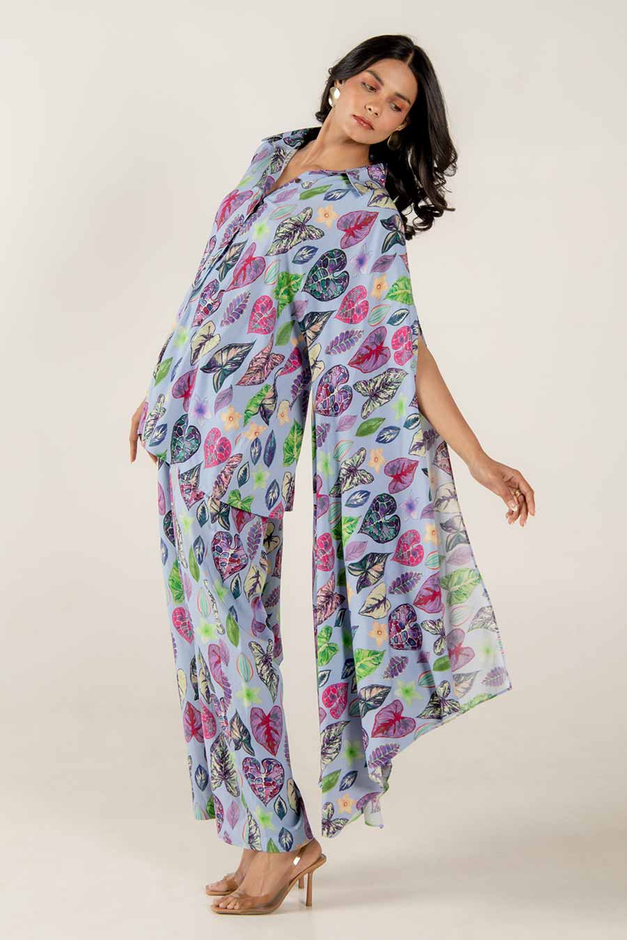 Indya Blue Leaf Print Co-Ord Set