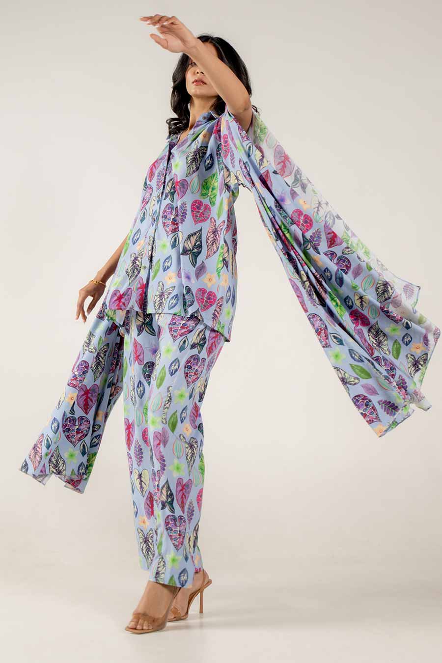 Indya Blue Leaf Print Co-Ord Set