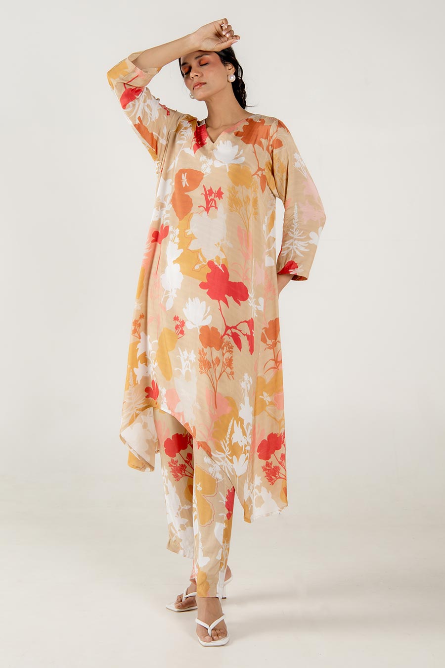 Cecily Beige Floral Print Kurta