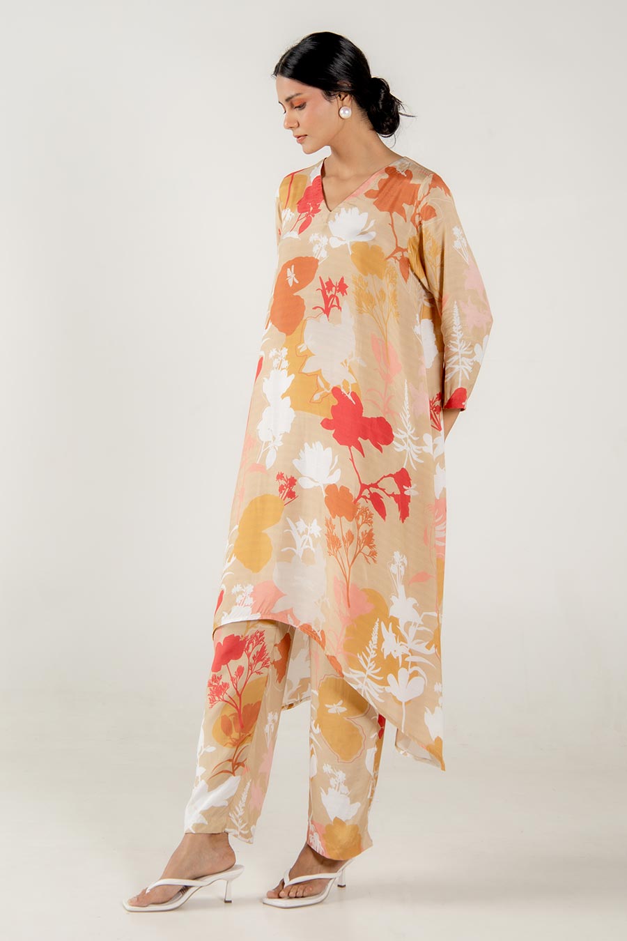 Cecily Beige Floral Print Kurta