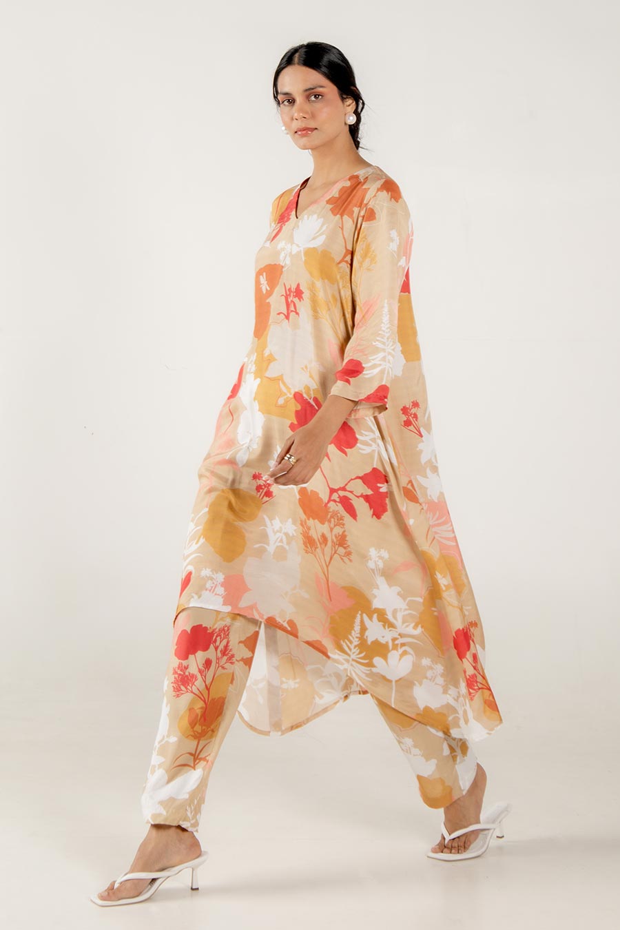 Cecily Beige Floral Print Kurta