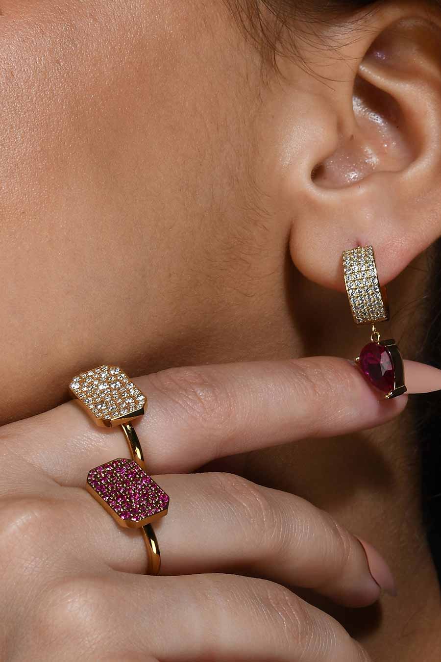 Pear Gem Huggies Earrings