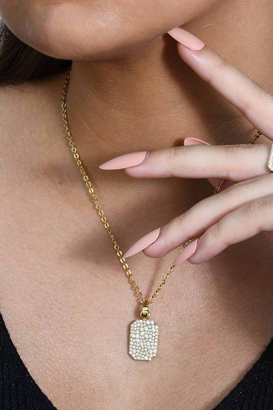 White Gems Classic Bullion Charm Necklace
