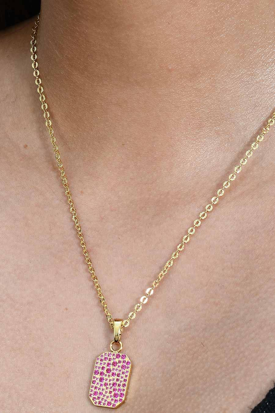 Pink Gems Classic Bullion Charm Necklace