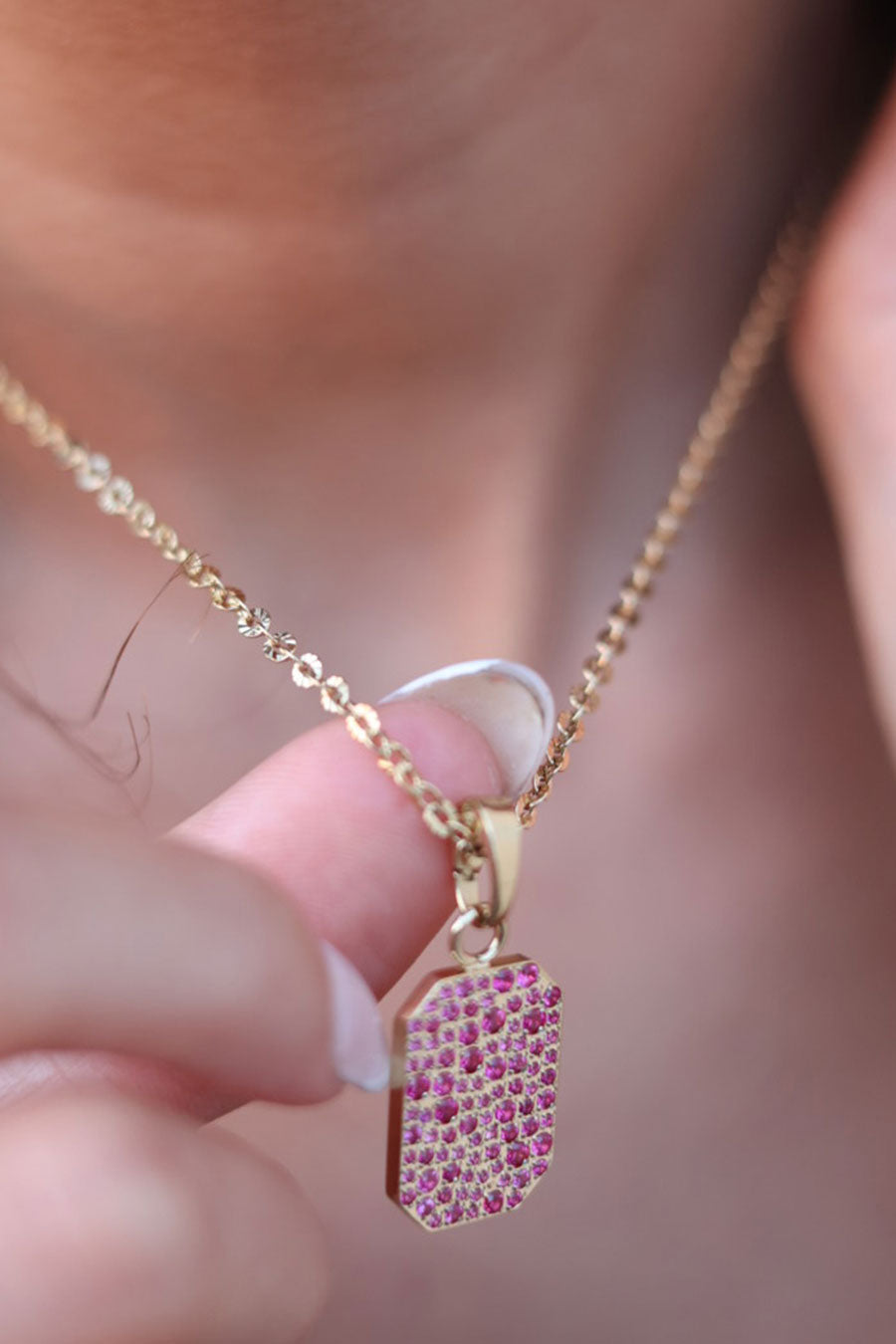 Pink Gems Classic Bullion Charm Necklace