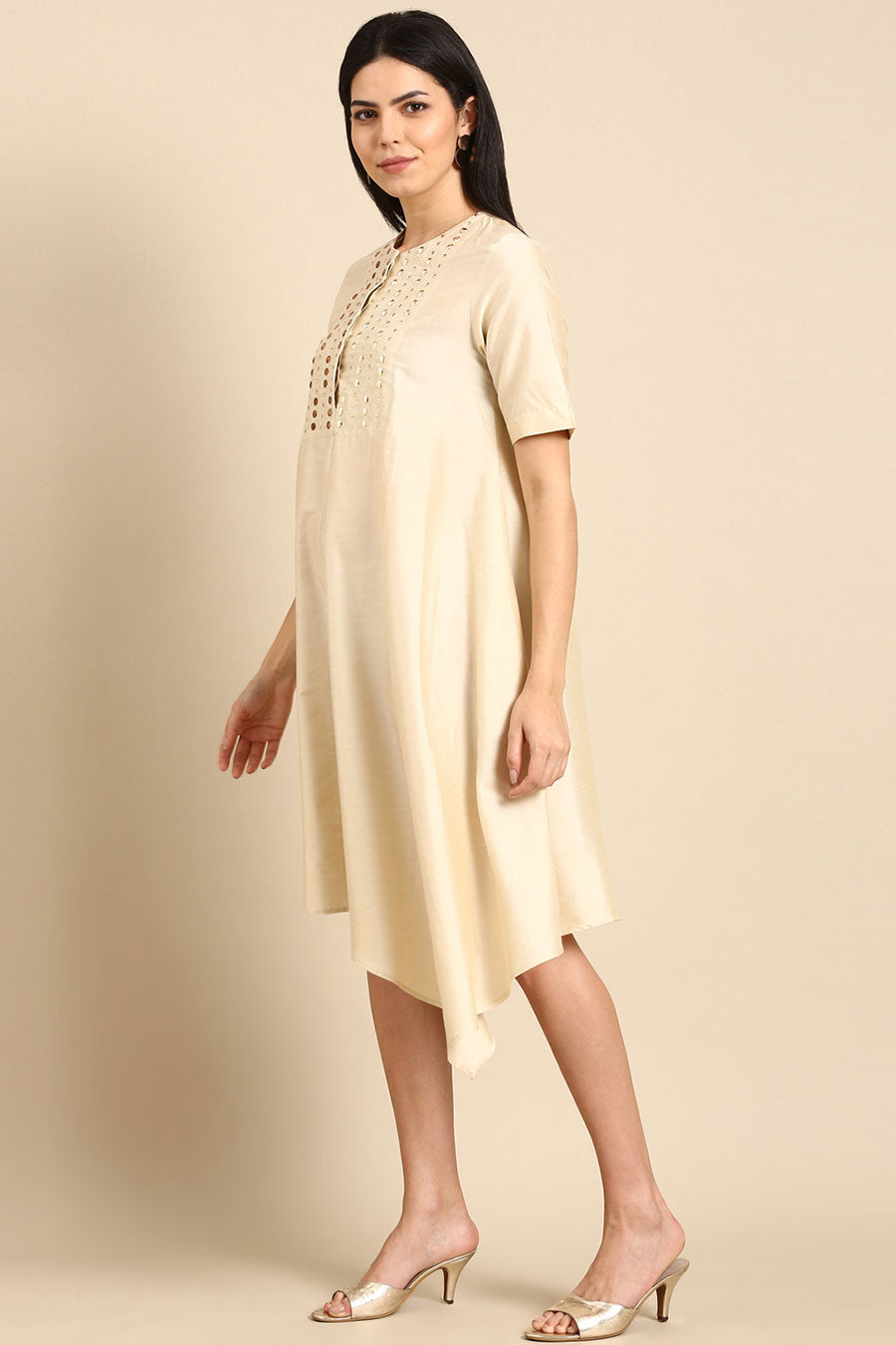 Beige Embroidered Dress