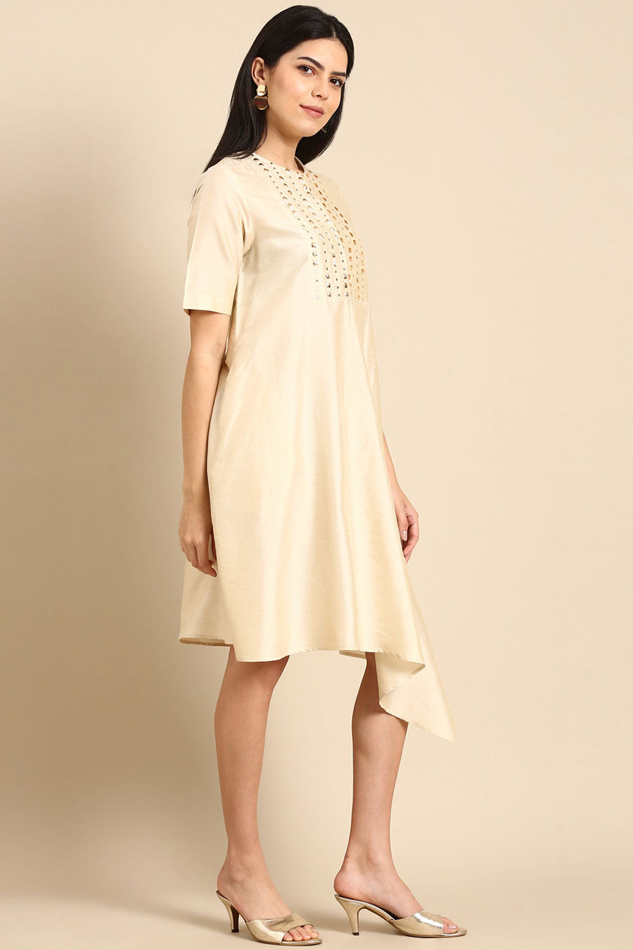 Beige Embroidered Dress