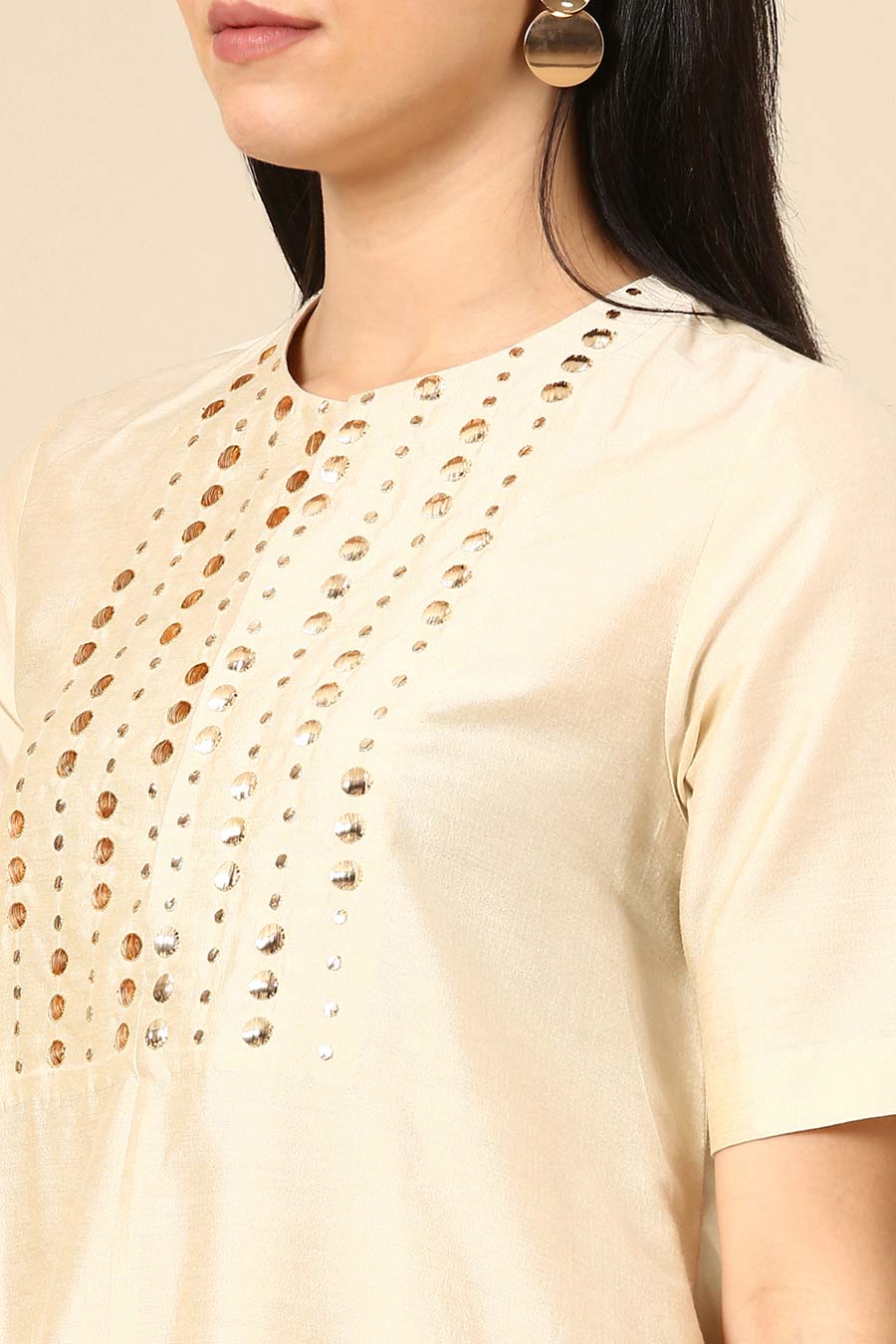 Beige Embroidered Dress