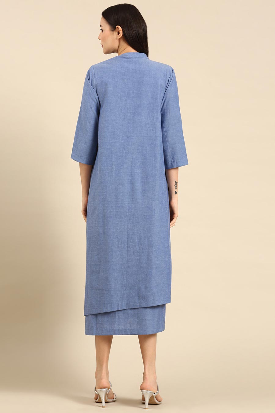 Blue Cotton Embroidered Layered Dress